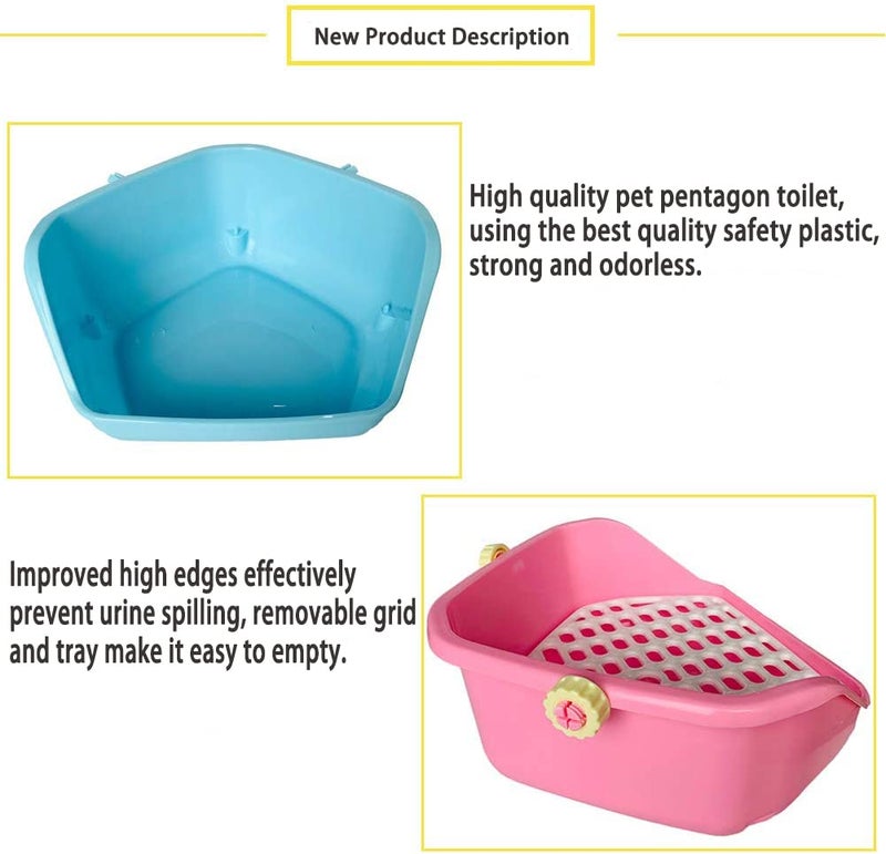 kathson Rabbit Litter Box Pet Toilet Cage Box Potty Trainer Corner with Small Animal Cage Cleaner Broom Brush Dustpan for Bunny Chinchilla Guinea Pig Ferret (Pink) - Image 3